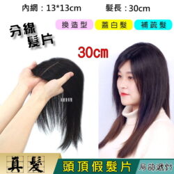 【頭頂假髮片】【真髮】【30cm】【131330】遞針分縫分線補髮塊