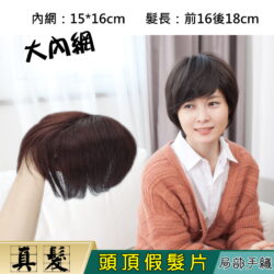 【頭頂假髮片】【真髮】【18cm】【502】大內網15*16♥補髮 增髮 遮白髮