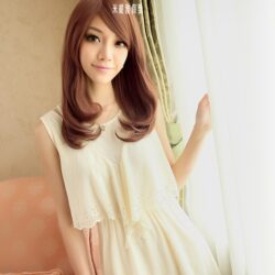 全頂式中長髮 ☆斜瀏海 韓風 甜美梨花頭 微捲☆長捲髮【GWL0009】