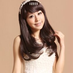 全頂式捲髮☆斜瀏海 韓風 微捲 甜美長梨花頭☆長捲髮【LH303】